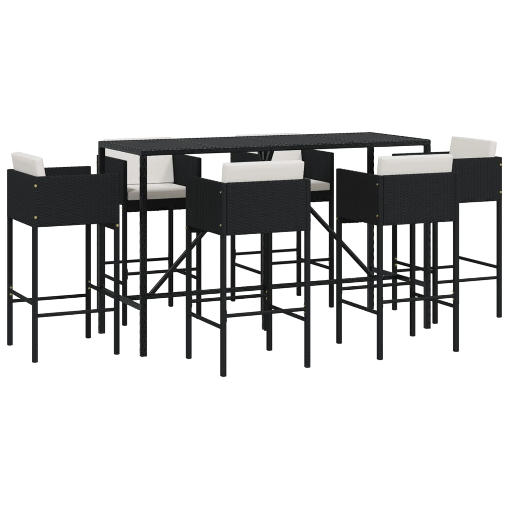 Berkfield 7 Piece Garden Bar Set with Cushions Black Poly Rattan