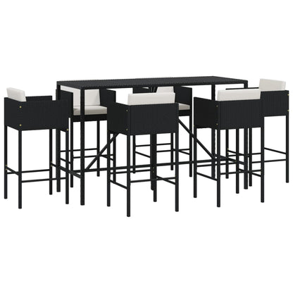 Berkfield 7 Piece Garden Bar Set with Cushions Black Poly Rattan