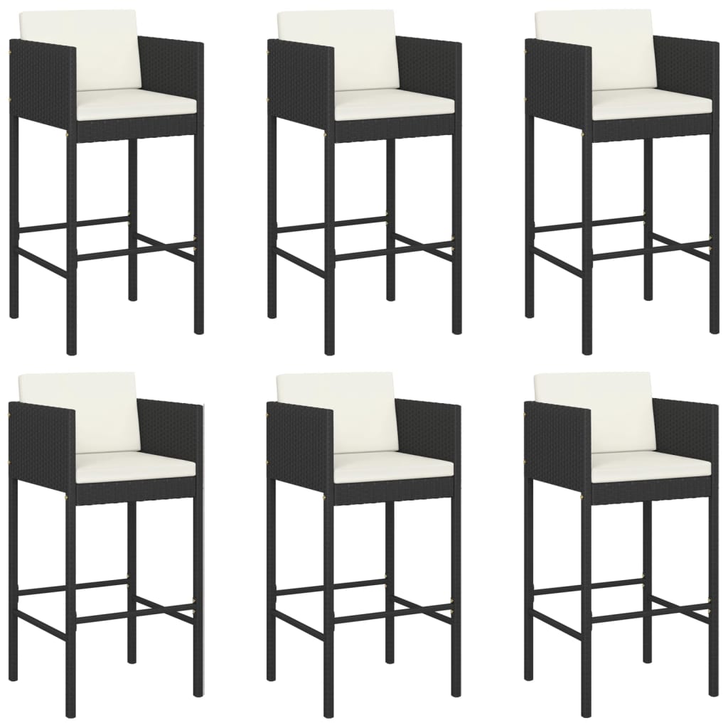 Berkfield 7 Piece Garden Bar Set with Cushions Black Poly Rattan
