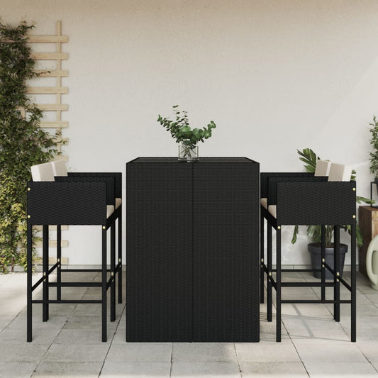 Berkfield 5 Piece Garden Bar Set with Cushions Black Poly Rattan