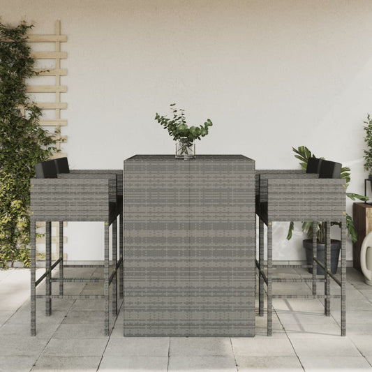 Berkfield 5 Piece Garden Bar Set with Cushions Grey Poly Rattan