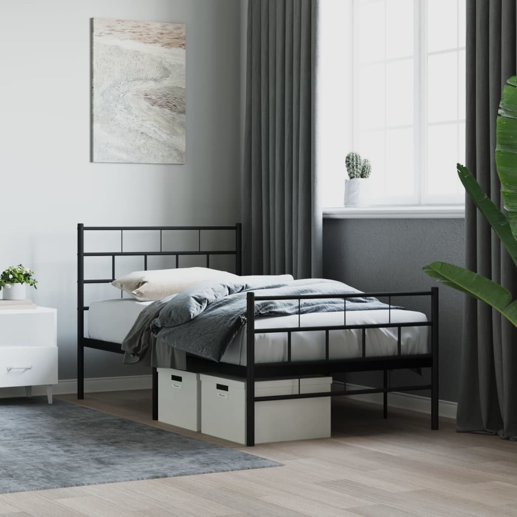Berkfield Metal Bed Frame with Headboard and Footboard Black 90x190 cm