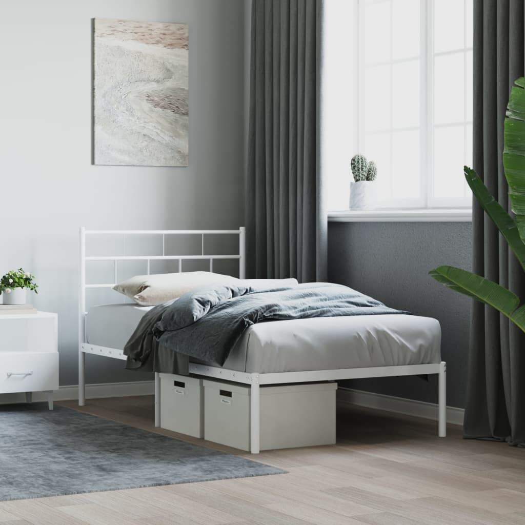 Berkfield Metal Bed Frame with Headboard White 90x190 cm