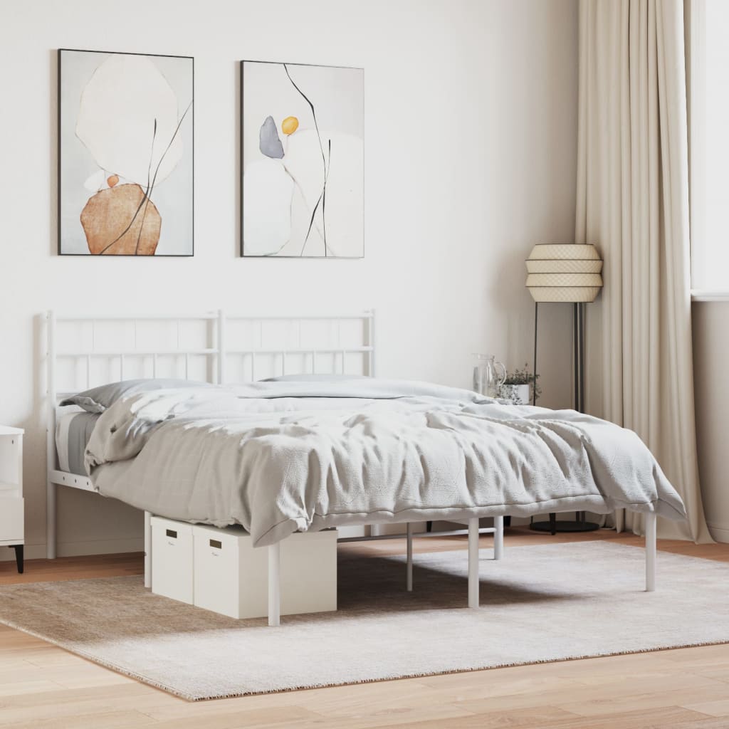 Berkfield Metal Bed Frame with Headboard White 120x190 cm