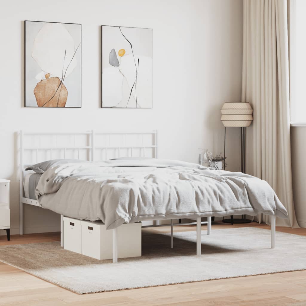 Berkfield Metal Bed Frame with Headboard White 140x200 cm
