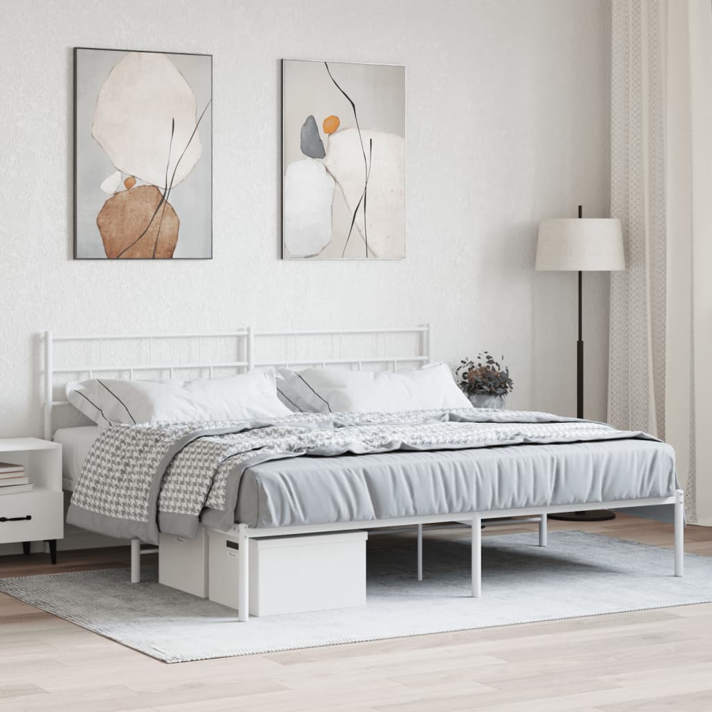 Berkfield Metal Bed Frame with Headboard White 183x213 cm