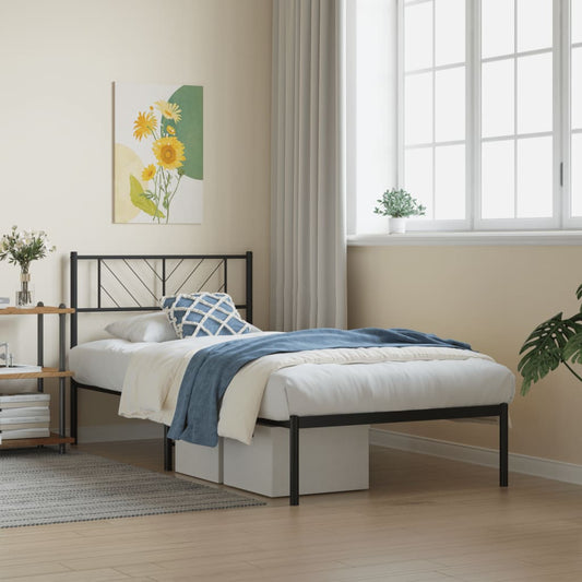 Berkfield Metal Bed Frame with Headboard Black 75x190 cm