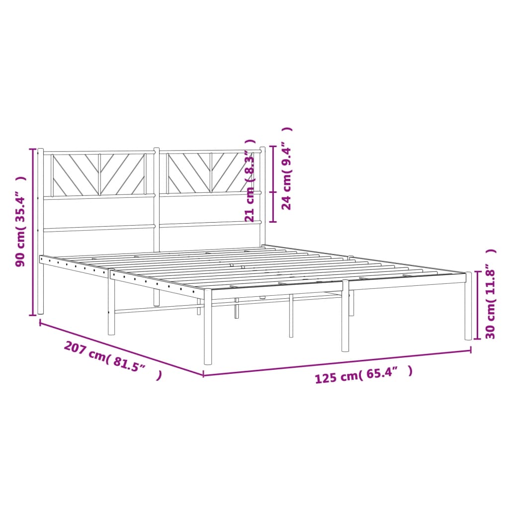 Berkfield Metal Bed Frame with Headboard Black 120x200 cm