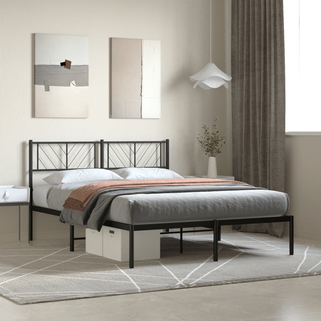 Berkfield Metal Bed Frame with Headboard Black 120x200 cm