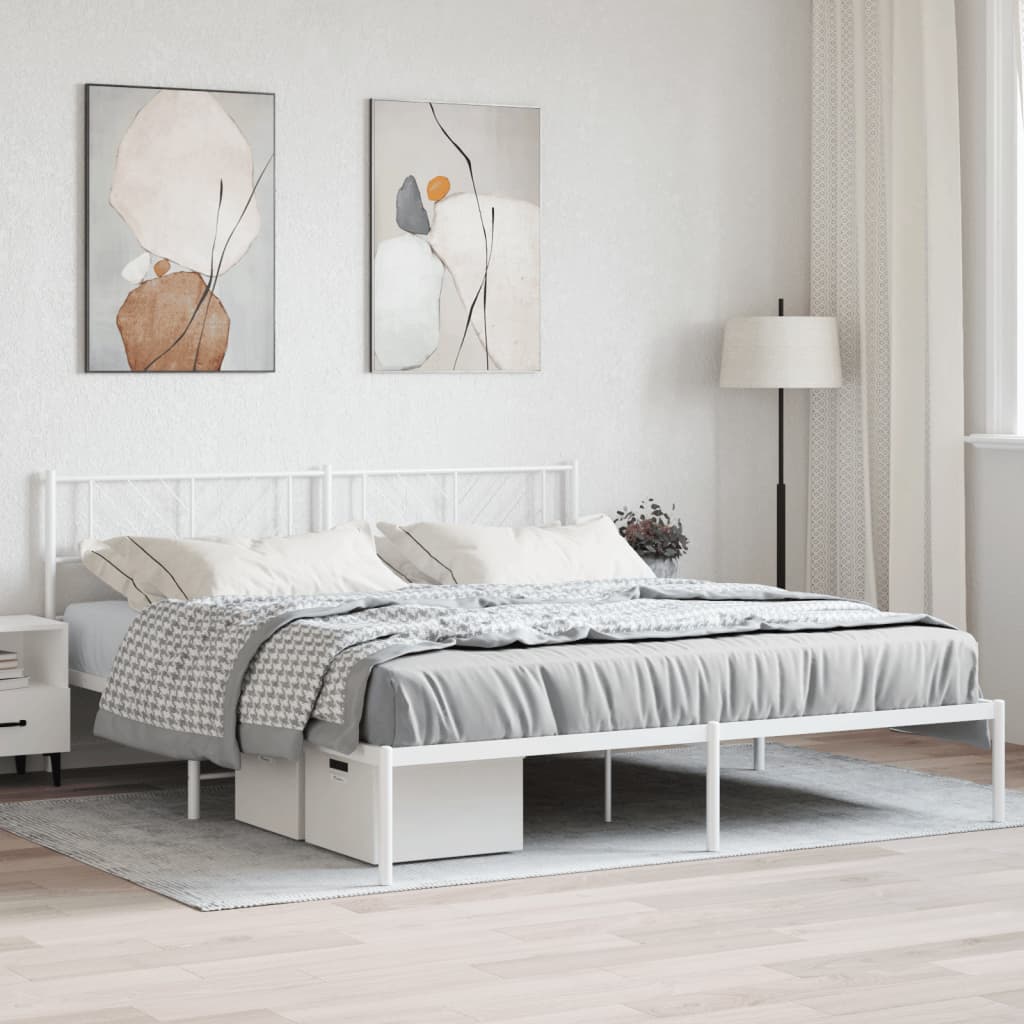 Berkfield Metal Bed Frame with Headboard White 183x213 cm