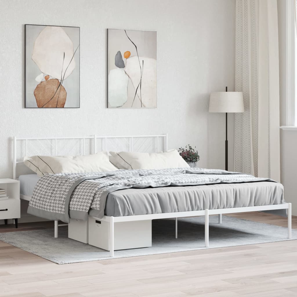 Berkfield Metal Bed Frame with Headboard White 193x203 cm