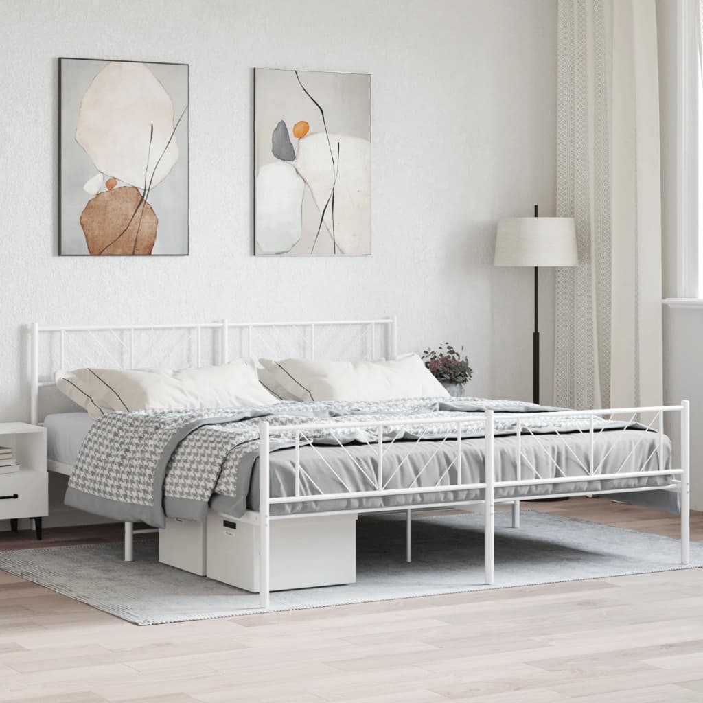 Berkfield Metal Bed Frame with Headboard and Footboard White 193x203 cm