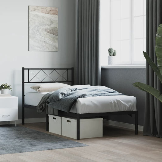 Berkfield Metal Bed Frame with Headboard Black 90x190 cm 3FT Single