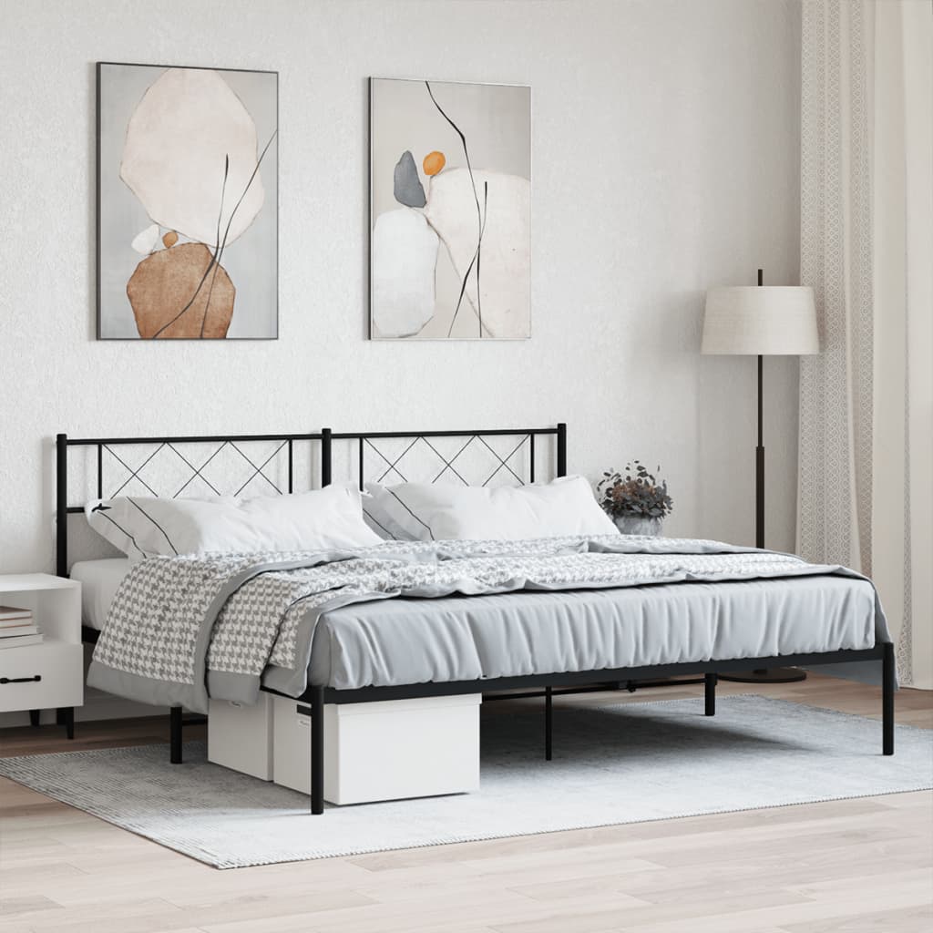 Berkfield Metal Bed Frame with Headboard Black 183x213 cm