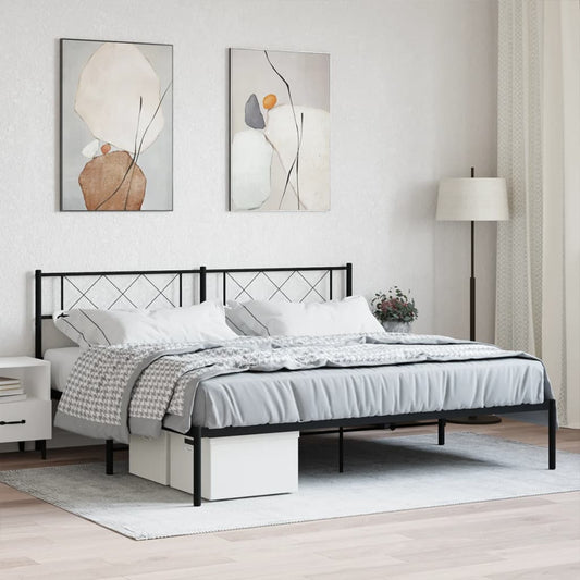 Berkfield Metal Bed Frame with Headboard Black 193x203 cm