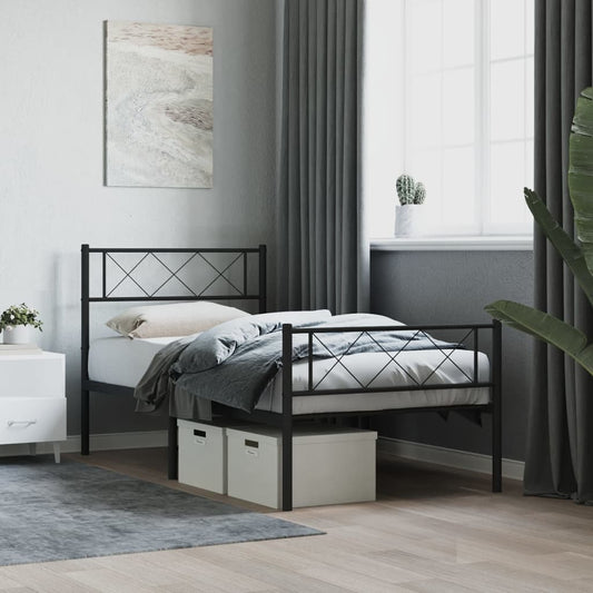 Berkfield Metal Bed Frame with Headboard and Footboard Black 90x200 cm