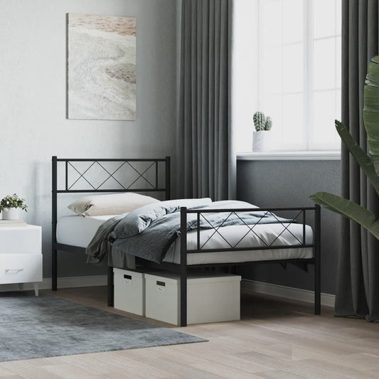 Berkfield Metal Bed Frame with Headboard and Footboard Black 107x203 cm