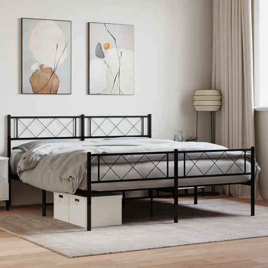 Berkfield Metal Bed Frame with Headboard and Footboard Black 160x200 cm