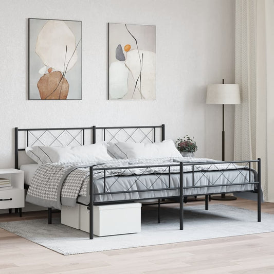 Berkfield Metal Bed Frame with Headboard and Footboard Black 200x200 cm