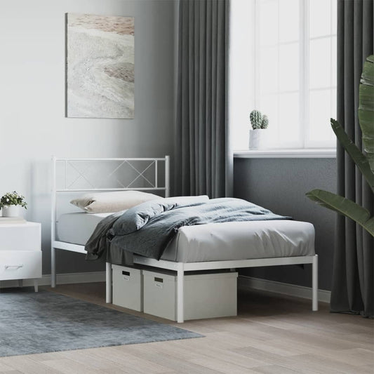 Berkfield Metal Bed Frame with Headboard White 90x200 cm