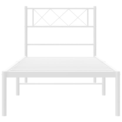 Berkfield Metal Bed Frame with Headboard White 107x203 cm