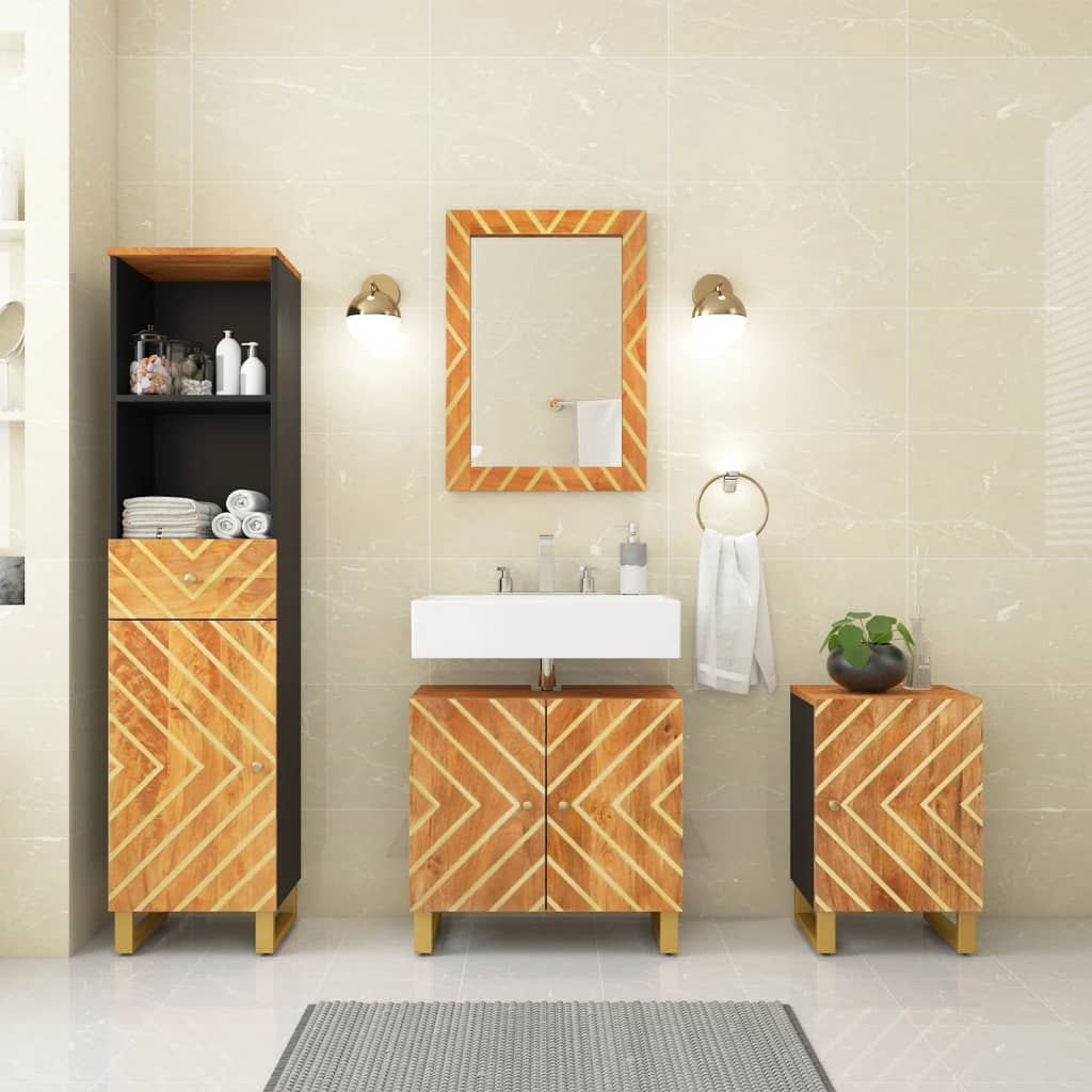 Berkfield 4 Piece Bathroom Cabinet Set Brown and Black Solid Wood Mango